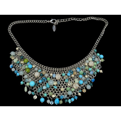 Coldwater Creek Cool Tone Beaded Multicolor Bib Necklace