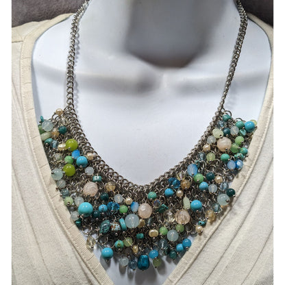 Coldwater Creek Cool Tone Beaded Multicolor Bib Necklace