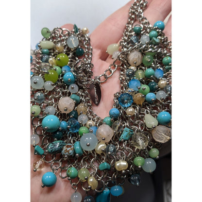 Coldwater Creek Cool Tone Beaded Multicolor Bib Necklace