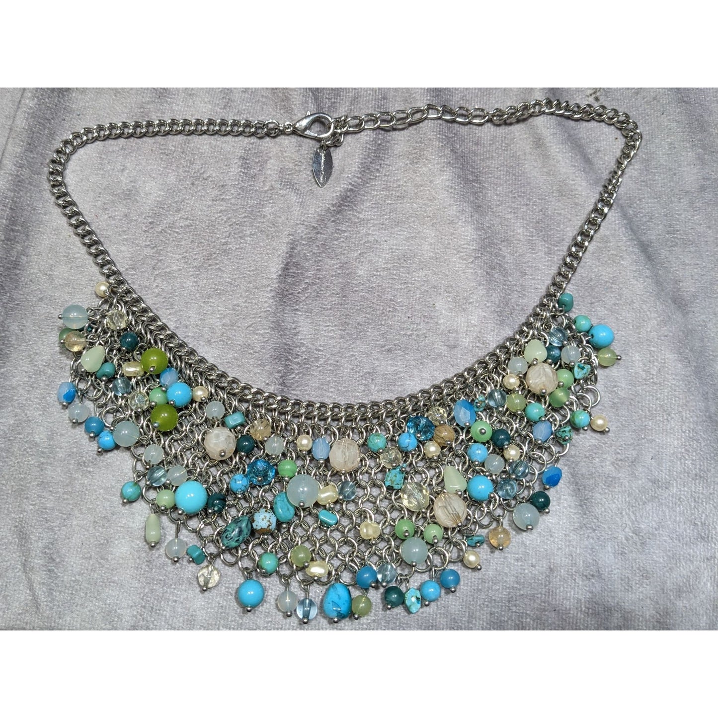 Coldwater Creek Cool Tone Beaded Multicolor Bib Necklace