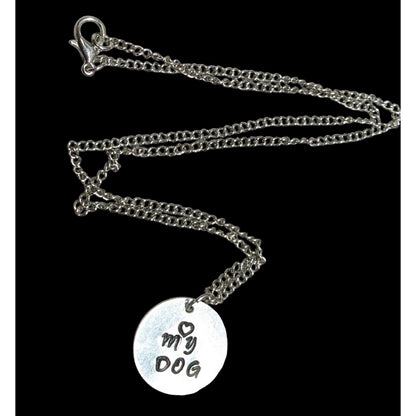 Love My Dog Hand Stamped Silver Tone Pendant Necklace
