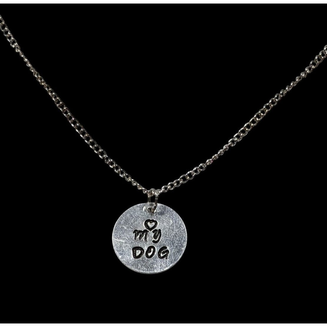 Love My Dog Hand Stamped Silver Tone Pendant Necklace