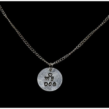 Love My Dog Hand Stamped Silver Tone Pendant Necklace