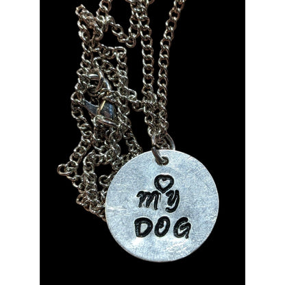 Love My Dog Hand Stamped Silver Tone Pendant Necklace