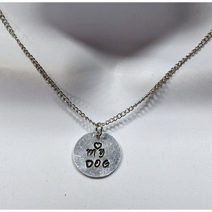 Love My Dog Hand Stamped Silver Tone Pendant Necklace