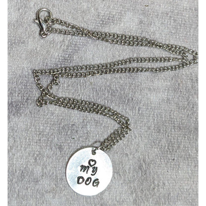 Love My Dog Hand Stamped Silver Tone Pendant Necklace