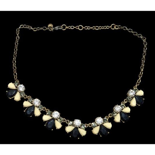 J Crew Preppy Black And Cream Gemmed Statement Necklace