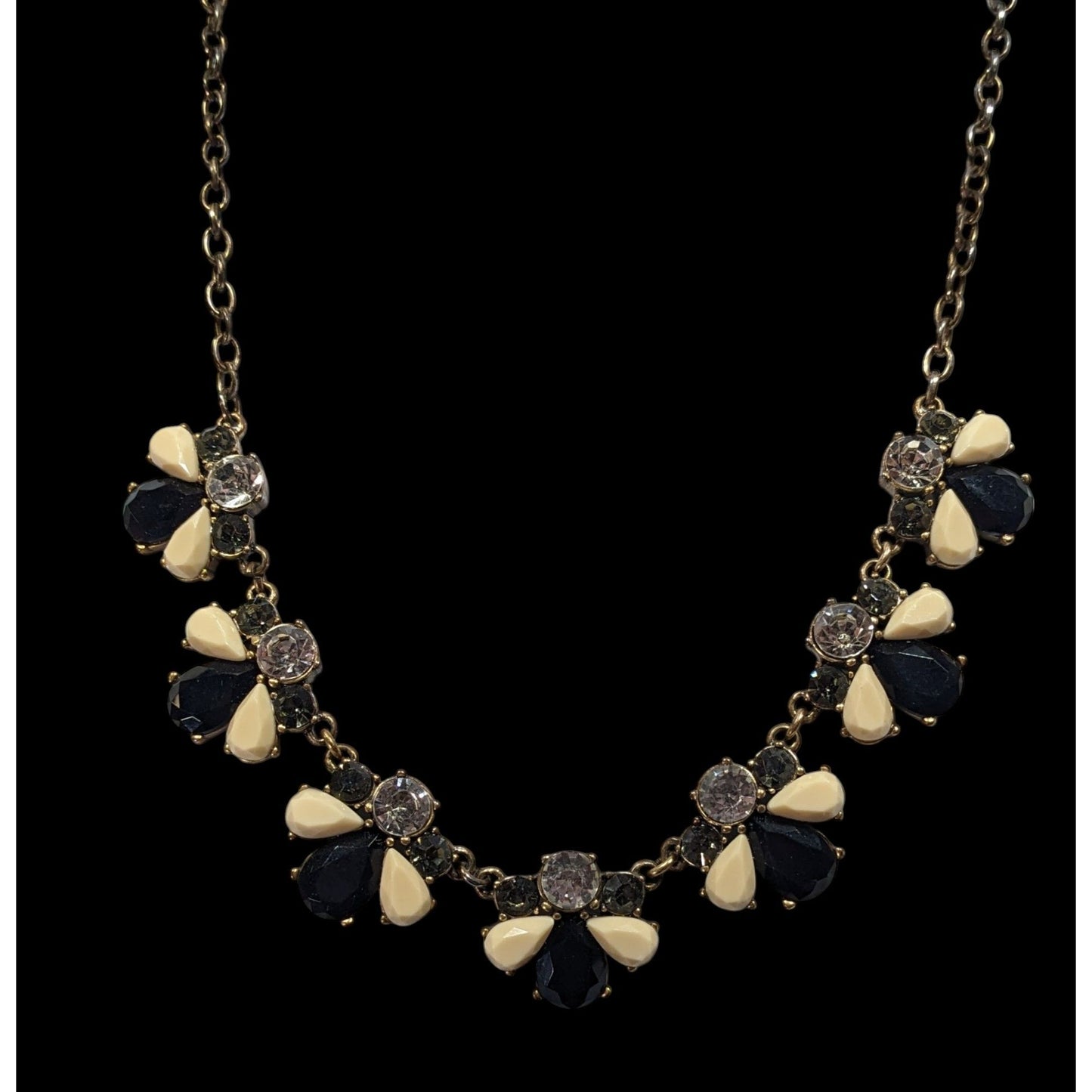 J Crew Preppy Black And Cream Gemmed Statement Necklace