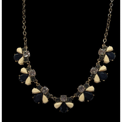 J Crew Preppy Black And Cream Gemmed Statement Necklace