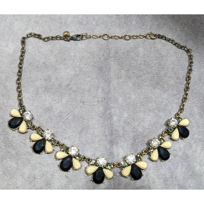 J Crew Preppy Black And Cream Gemmed Statement Necklace