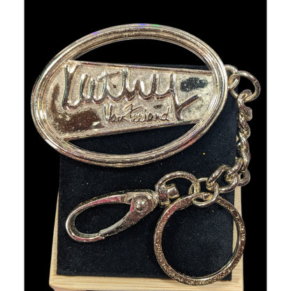 Kathy Van Zeeland Glam Gold Tone Metal Oval Keychain