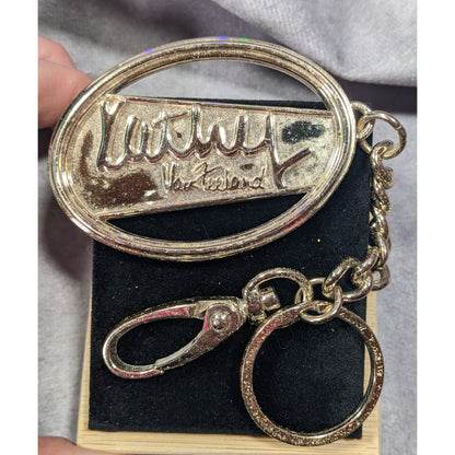 Kathy Van Zeeland Glam Gold Tone Metal Oval Keychain
