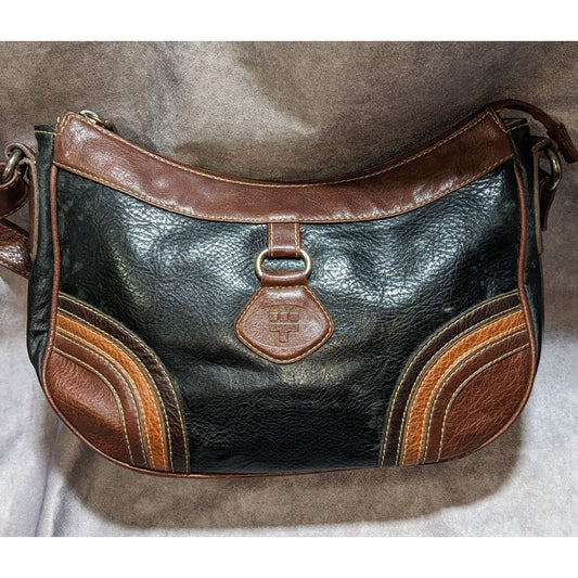 Vintage Torrens Western Black & Brown Leather Shoulder Bag