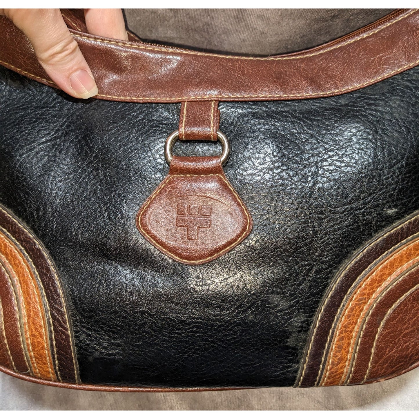 Vintage Torrens Western Black & Brown Leather Shoulder Bag