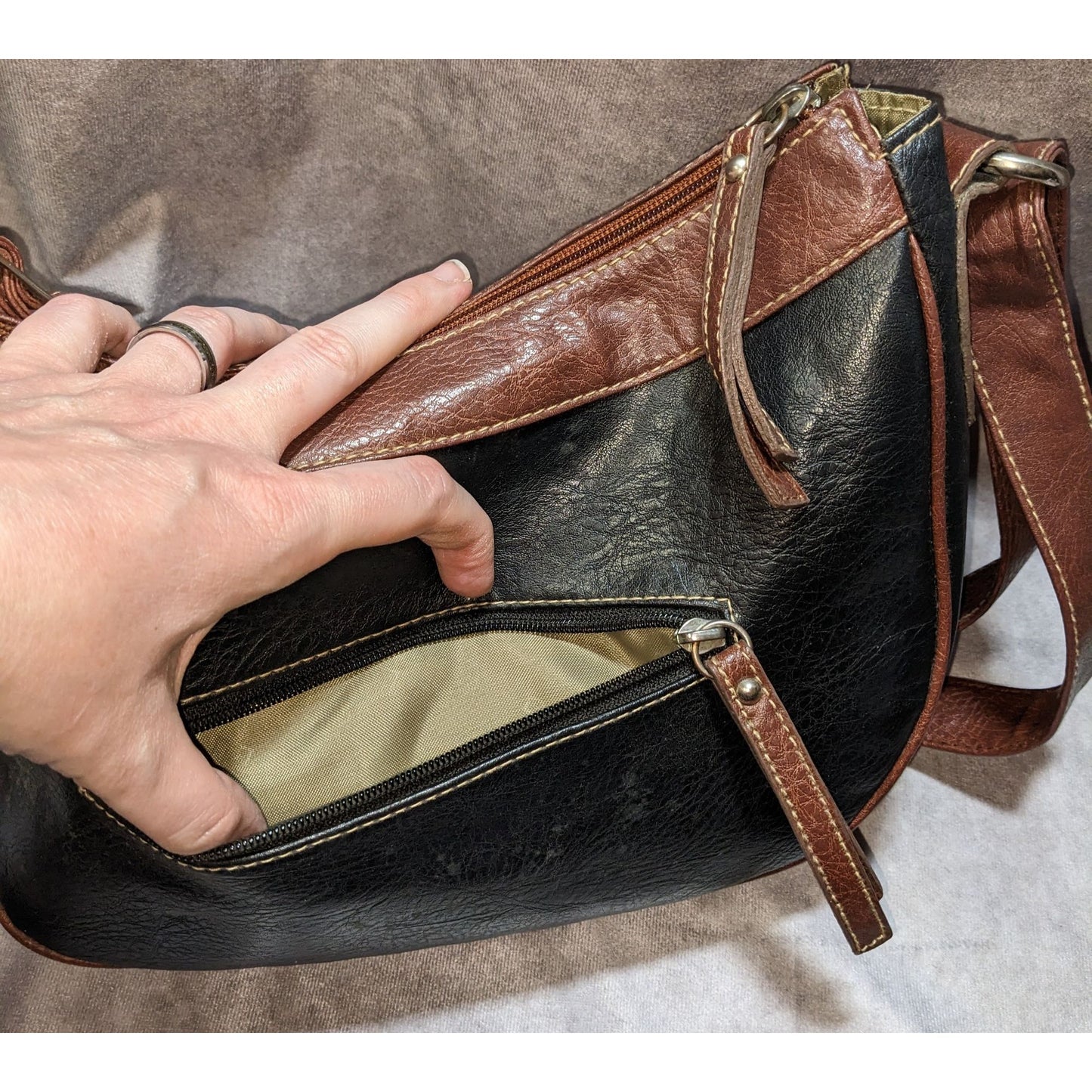 Vintage Torrens Western Black & Brown Leather Shoulder Bag