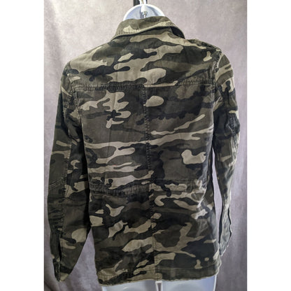 Vintage Atmosphere Camo Jacket With Floral Embroidery Button Front Military Style