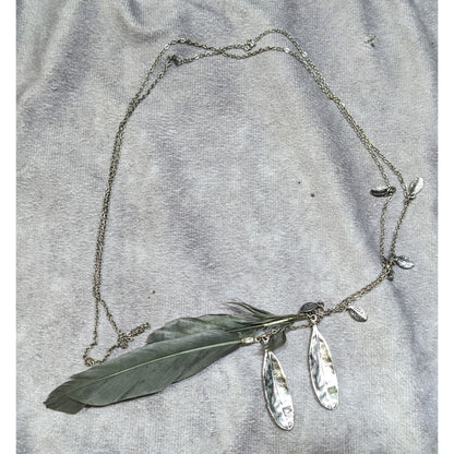 Bohemian Festival Ready Real Feather And Silver Tone Charm Wrap Necklace