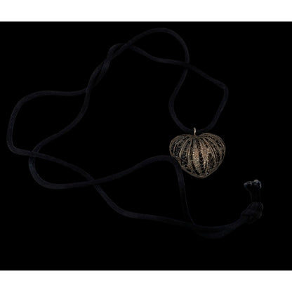 Silver Filigree Heart Pendant Necklace Black Cord Romantic Gothic Boho Jewelry