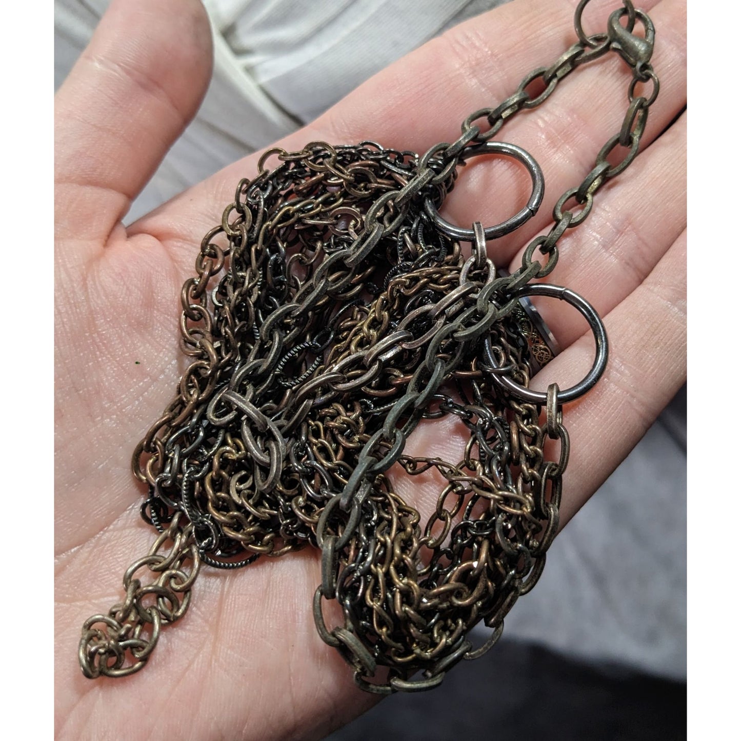 Antiqued Gold Tone Multilayer Chain Necklace