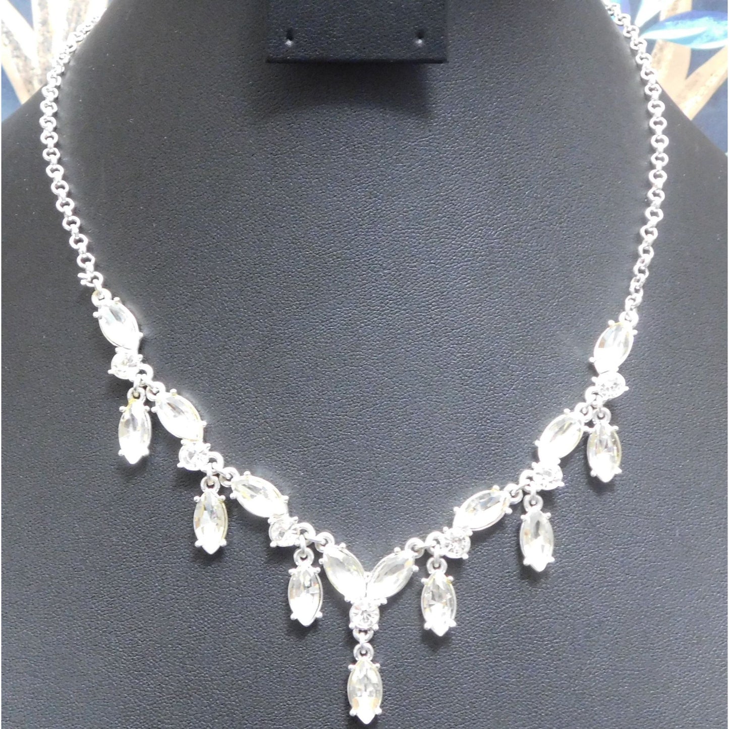 Elegant Glam Gemmed Bridal Silver Tone Necklace