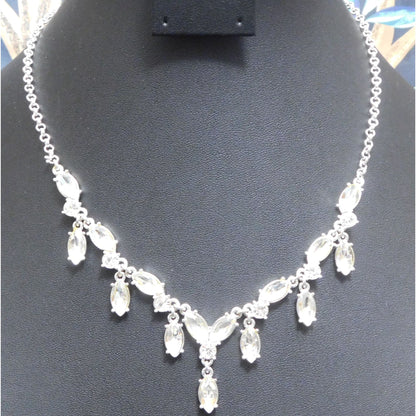 Elegant Glam Gemmed Bridal Silver Tone Necklace
