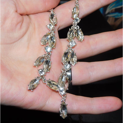 Elegant Glam Gemmed Bridal Silver Tone Necklace