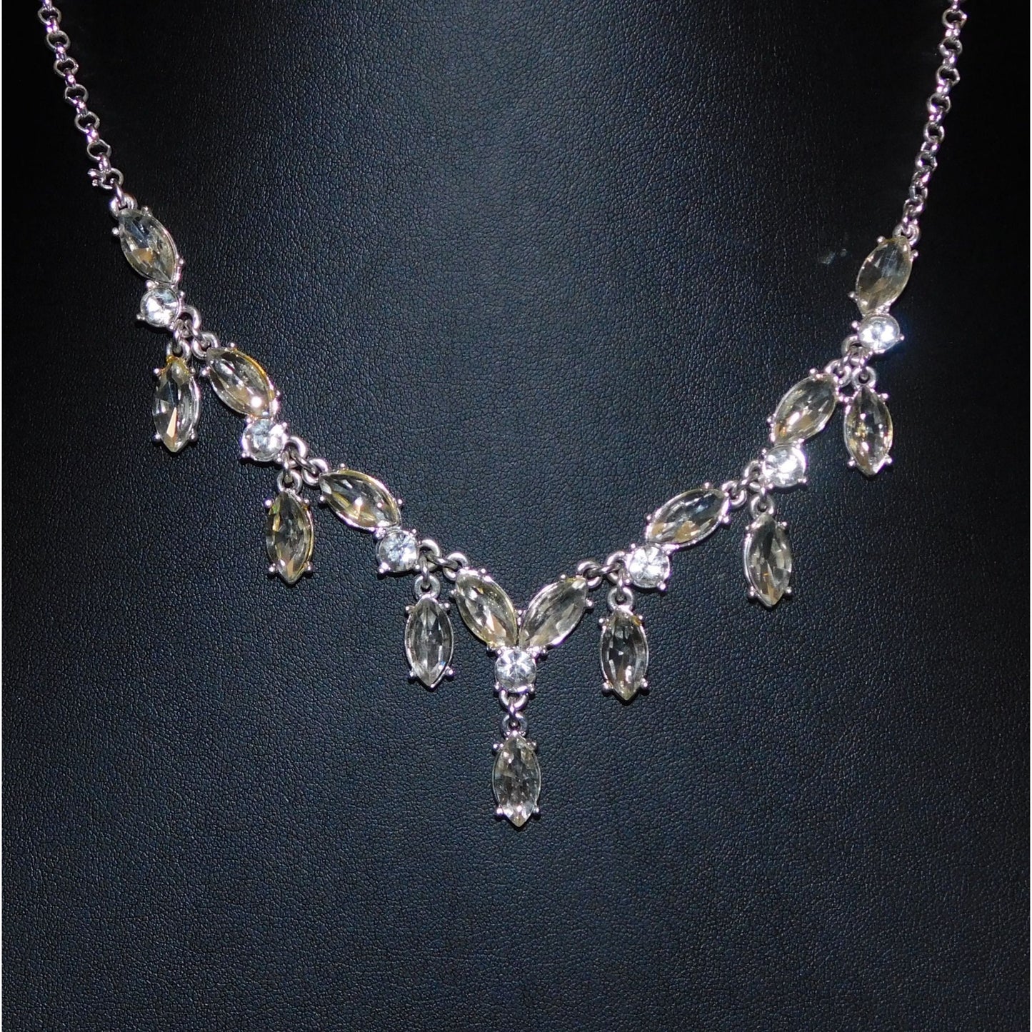 Elegant Glam Gemmed Bridal Silver Tone Necklace