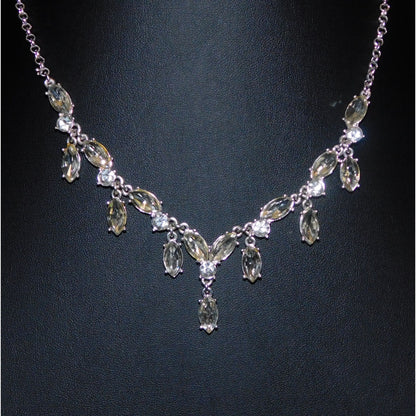 Elegant Glam Gemmed Bridal Silver Tone Necklace