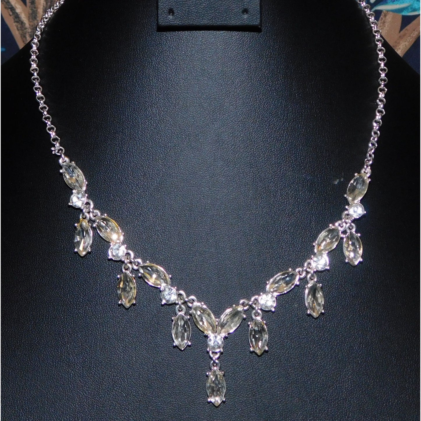 Elegant Glam Gemmed Bridal Silver Tone Necklace