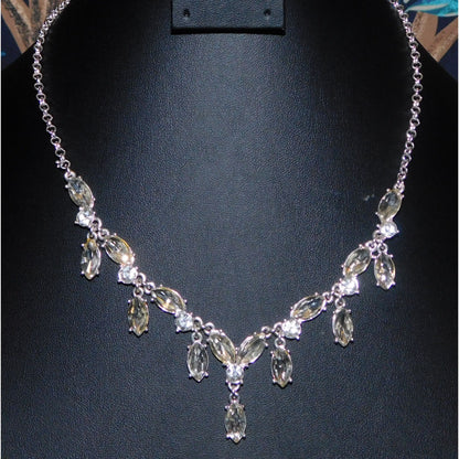 Elegant Glam Gemmed Bridal Silver Tone Necklace