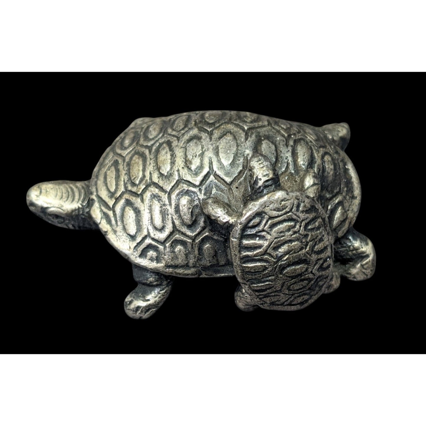 Vintage Pewter Signed Mom And Baby Turtle Figurine