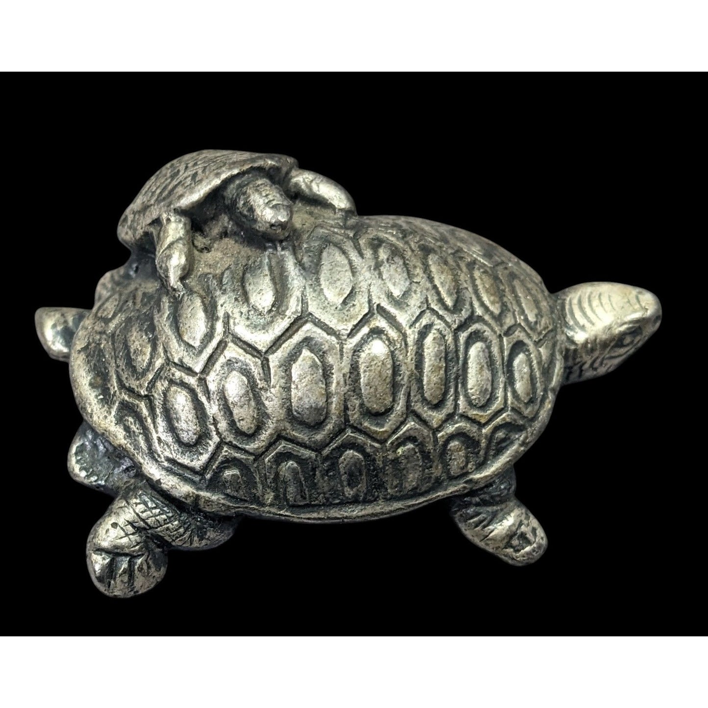 Vintage Pewter Signed Mom And Baby Turtle Figurine