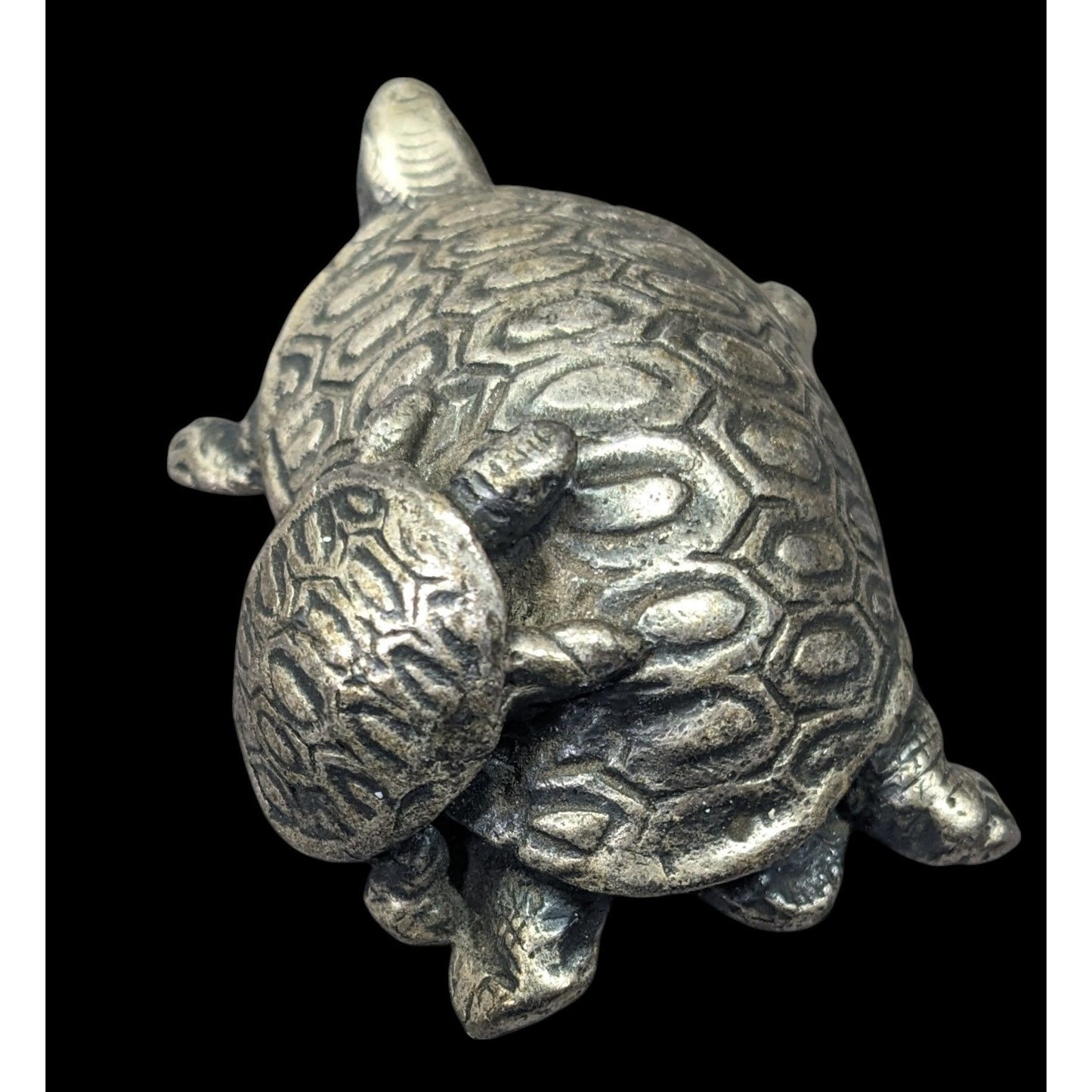 Vintage Pewter Signed Mom And Baby Turtle Figurine