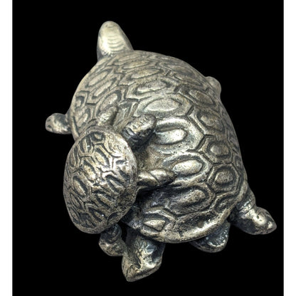 Vintage Pewter Signed Mom And Baby Turtle Figurine