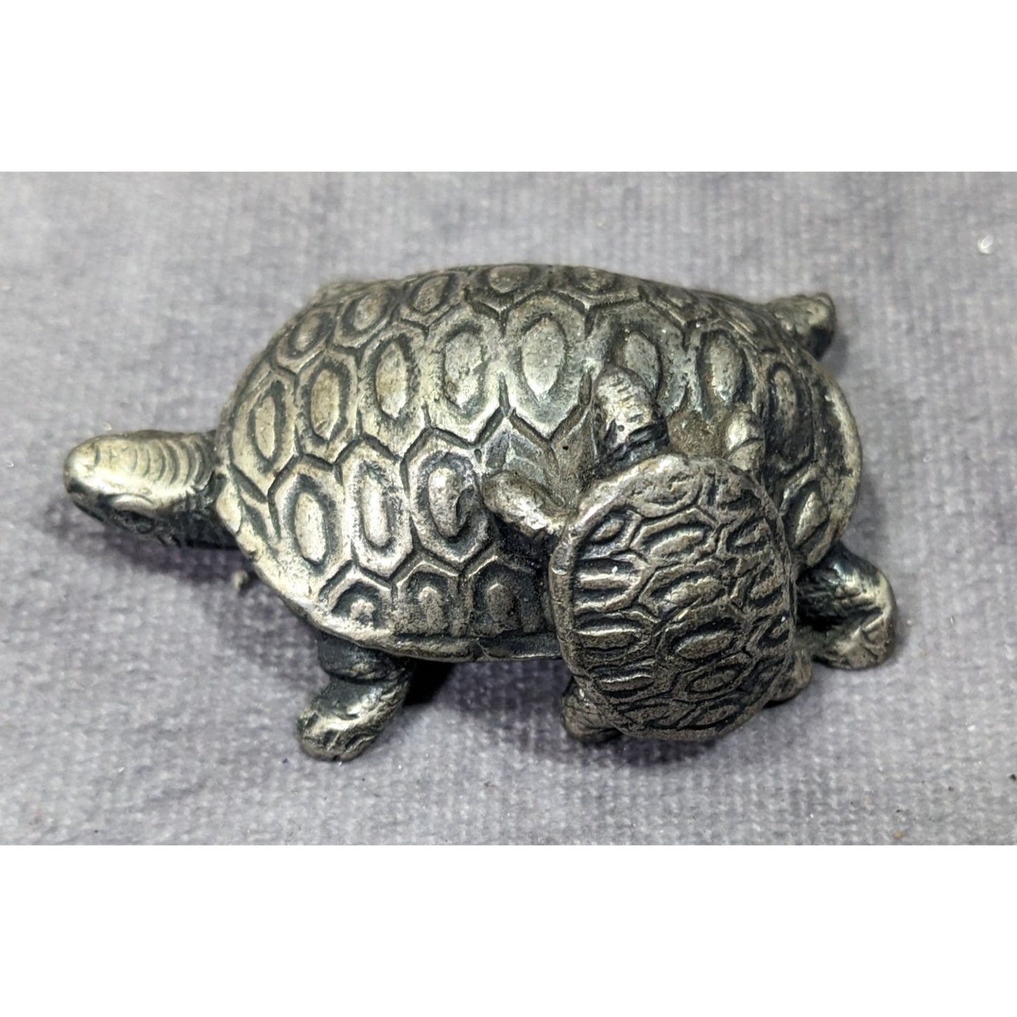 Vintage Pewter Signed Mom And Baby Turtle Figurine