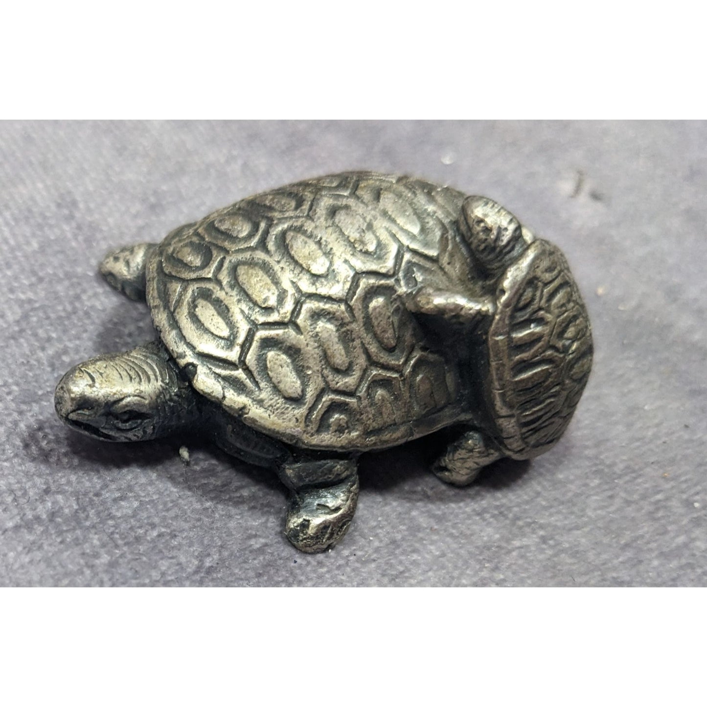 Vintage Pewter Signed Mom And Baby Turtle Figurine