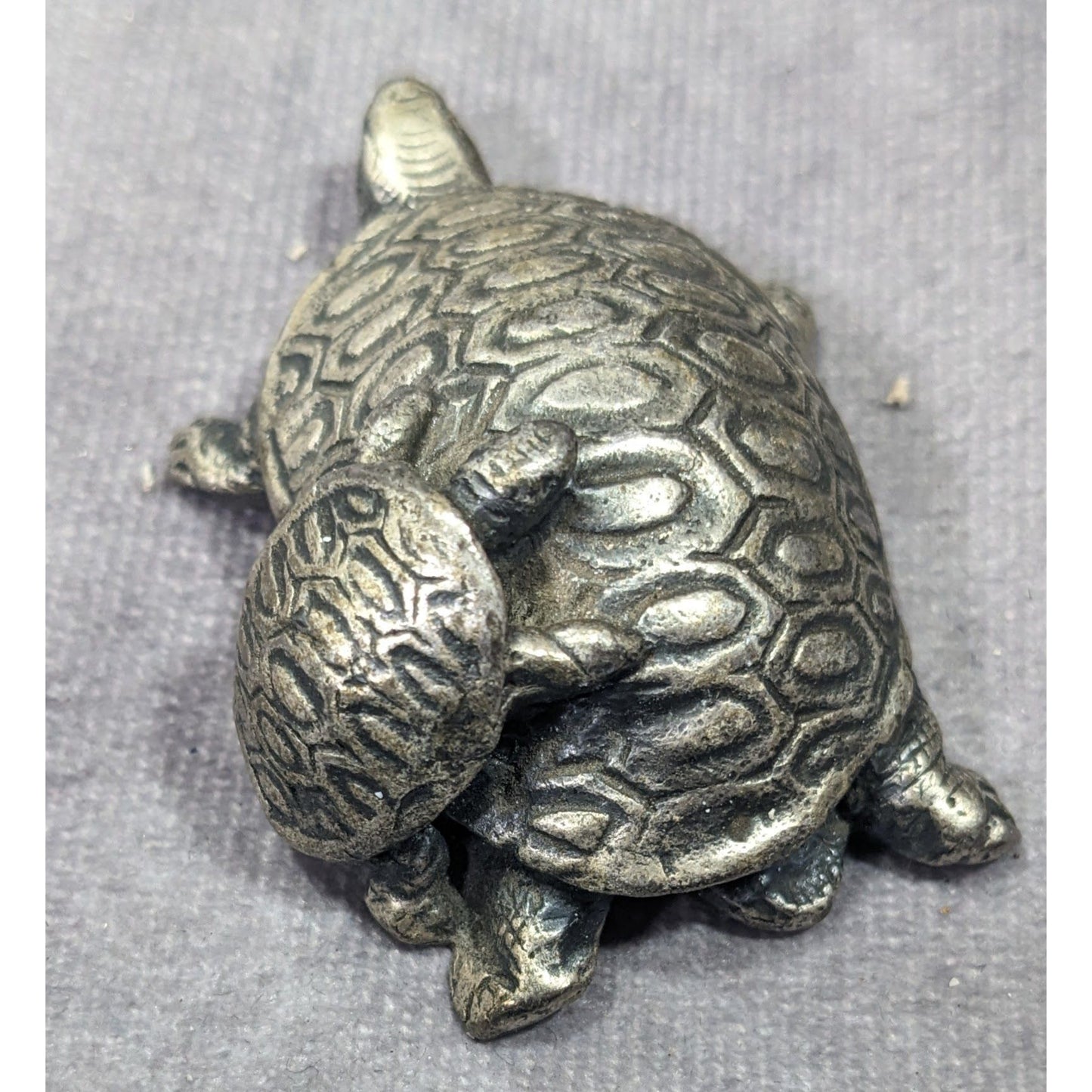 Vintage Pewter Signed Mom And Baby Turtle Figurine