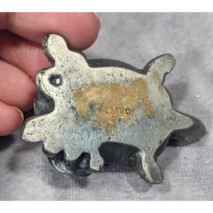 Vintage Pewter Signed Mom And Baby Turtle Figurine