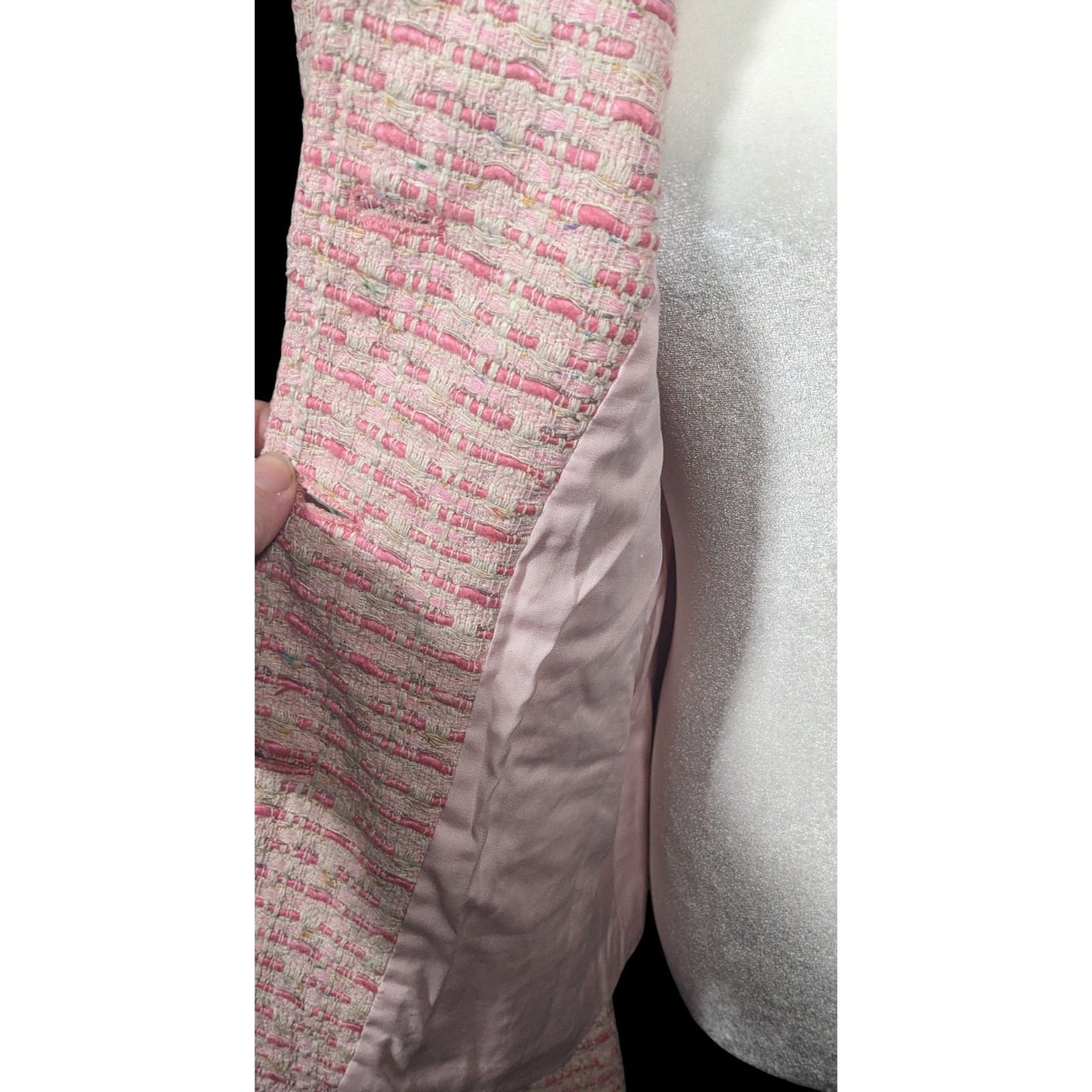Vintage Textured Pink And White Woven Button Front Blazer