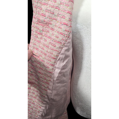 Vintage Textured Pink And White Woven Button Front Blazer