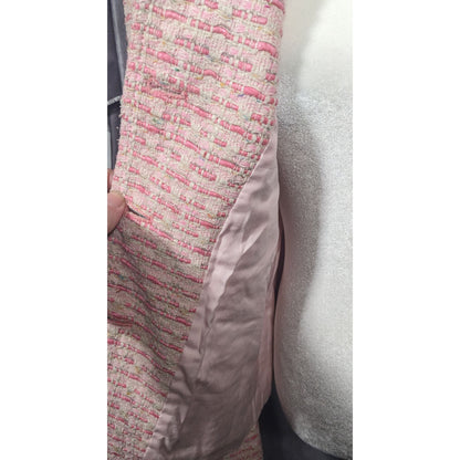 Vintage Textured Pink And White Woven Button Front Blazer