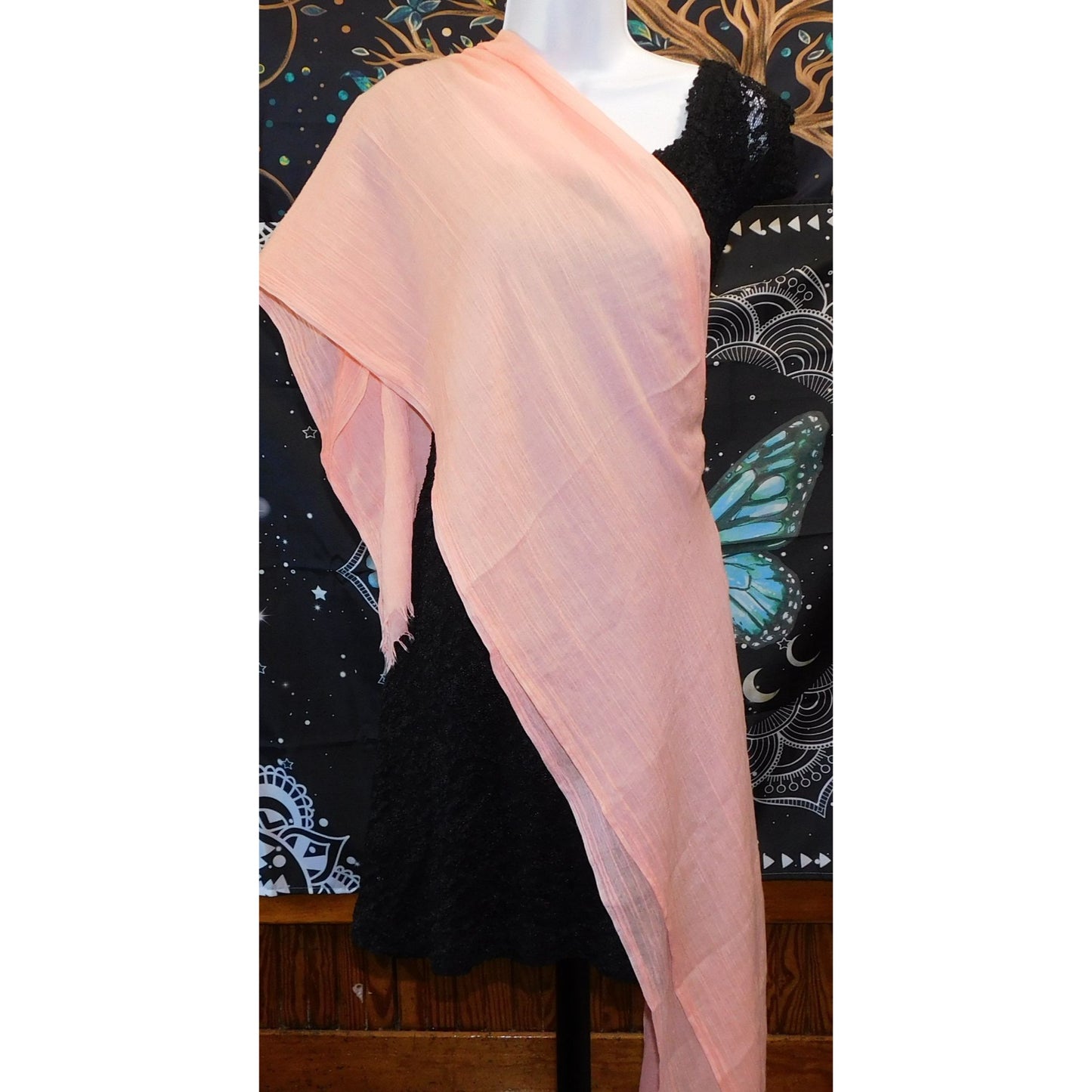 Coquette Scrunched Light Pink Lightweight Scarf With Fringe Edges