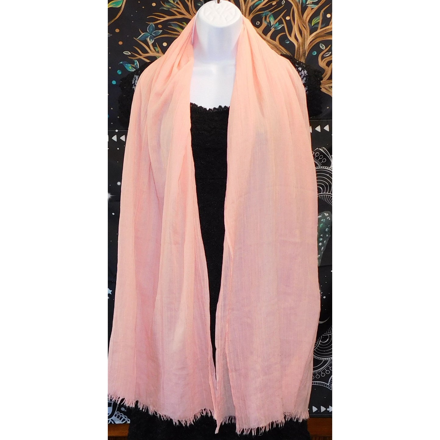 Coquette Scrunched Light Pink Lightweight Scarf With Fringe Edges