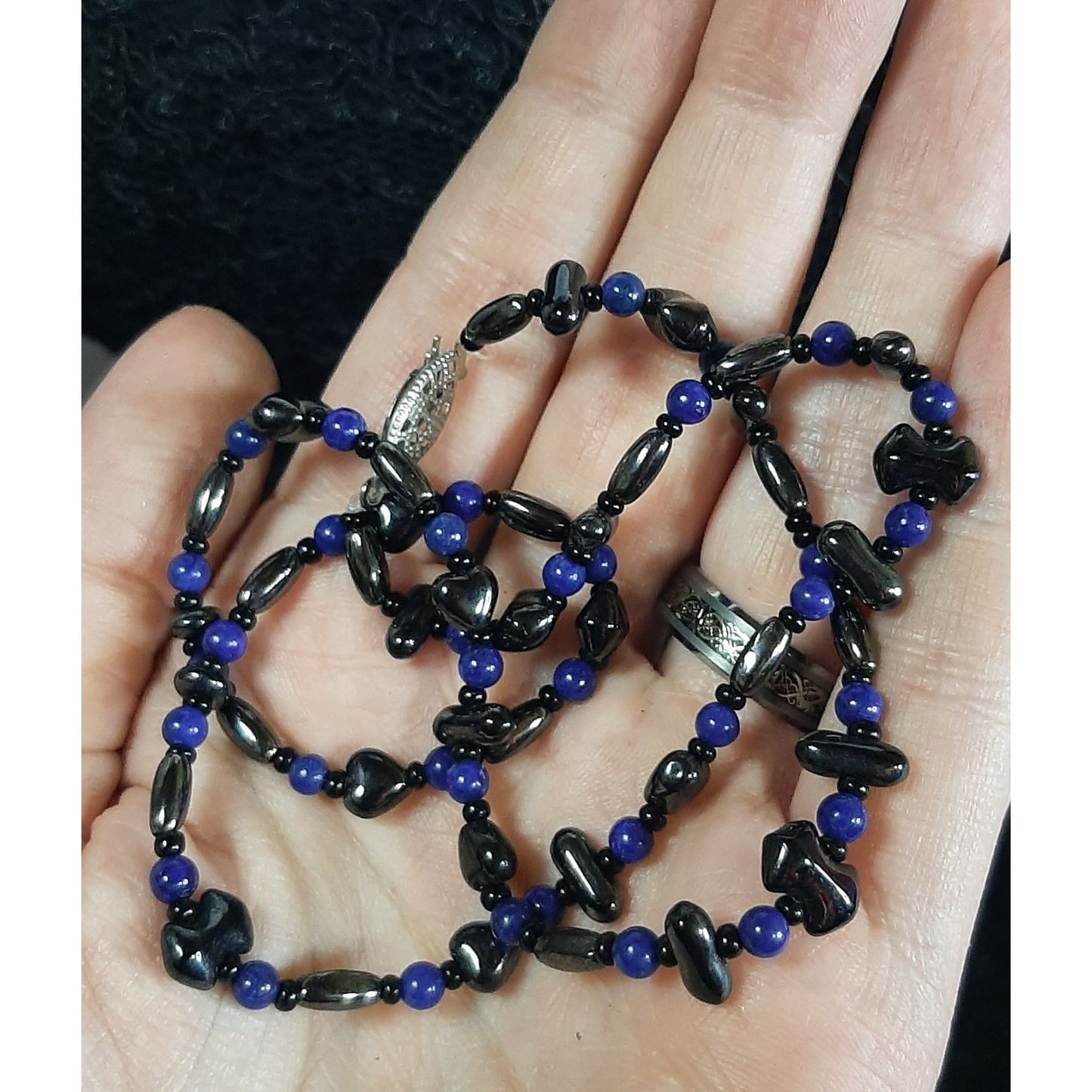 Casual Black And Blue Beaded Necklace