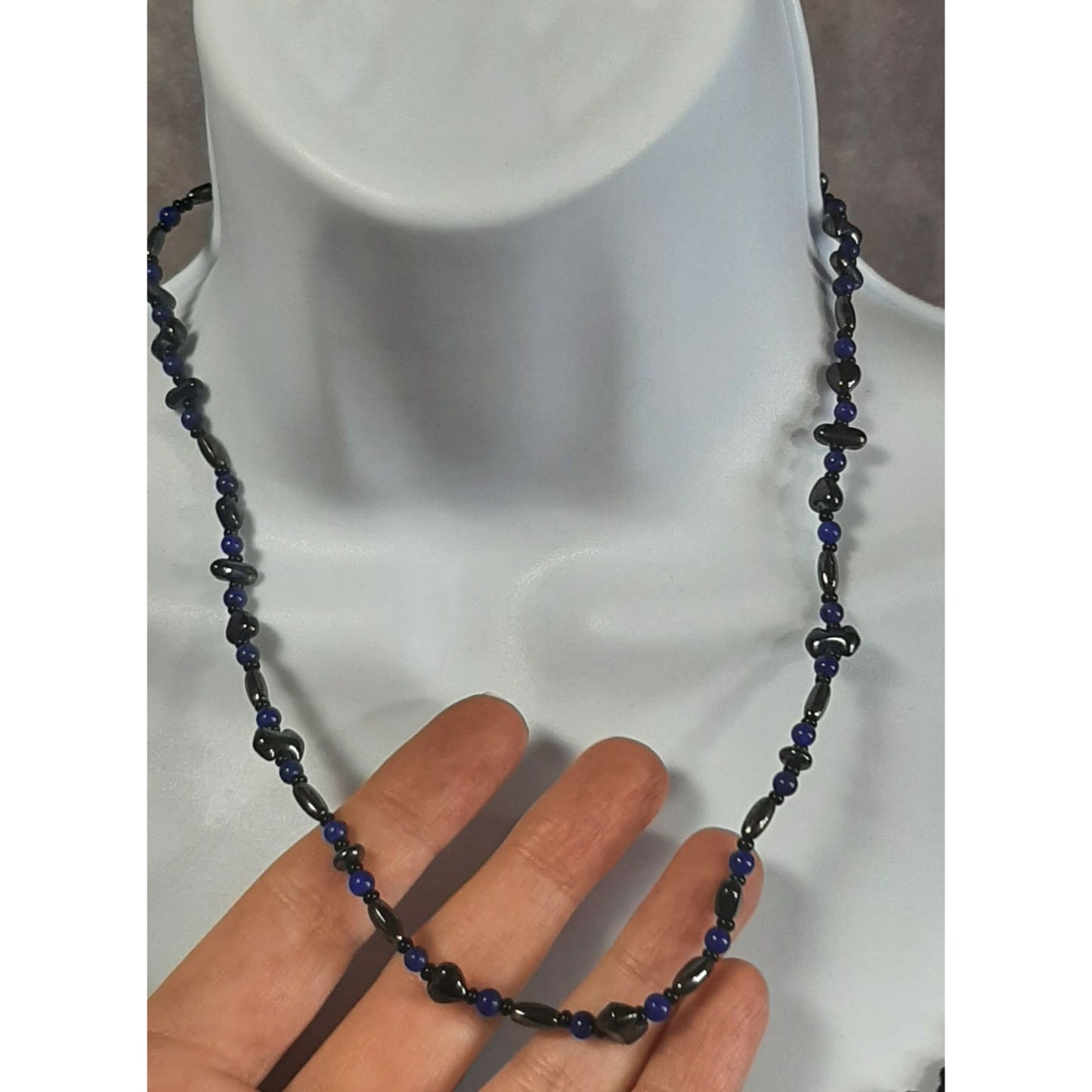 Casual Black And Blue Beaded Necklace