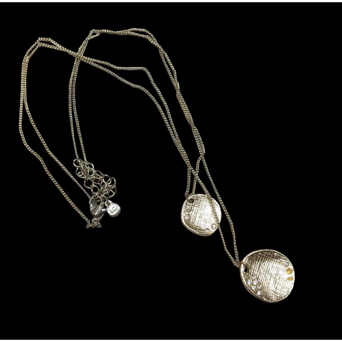 Liz Claiborne Layered Gold-Tone Necklace With Textured Circular Pendants & Rhinestone Accents