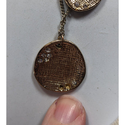 Liz Claiborne Layered Gold-Tone Necklace With Textured Circular Pendants & Rhinestone Accents