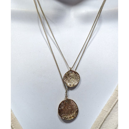 Liz Claiborne Layered Gold-Tone Necklace With Textured Circular Pendants & Rhinestone Accents