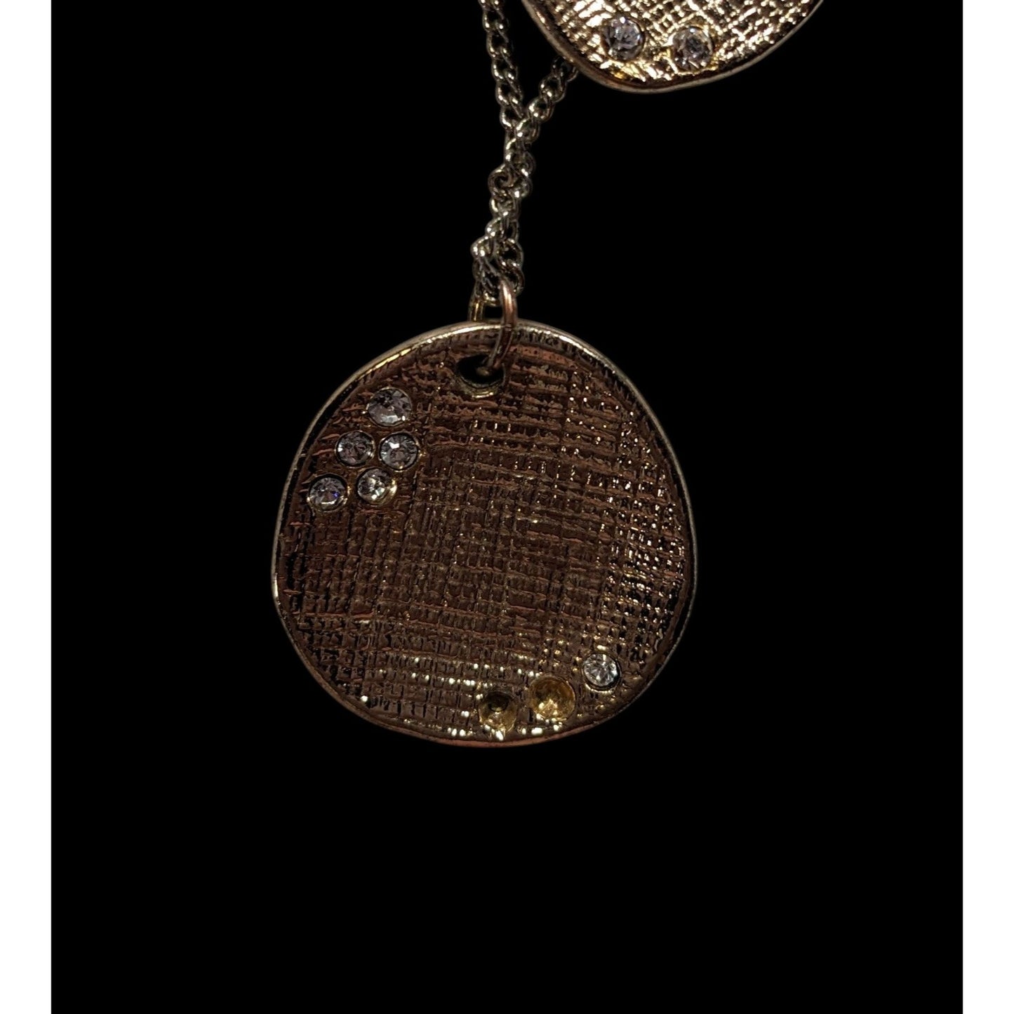 Liz Claiborne Layered Gold-Tone Necklace With Textured Circular Pendants & Rhinestone Accents