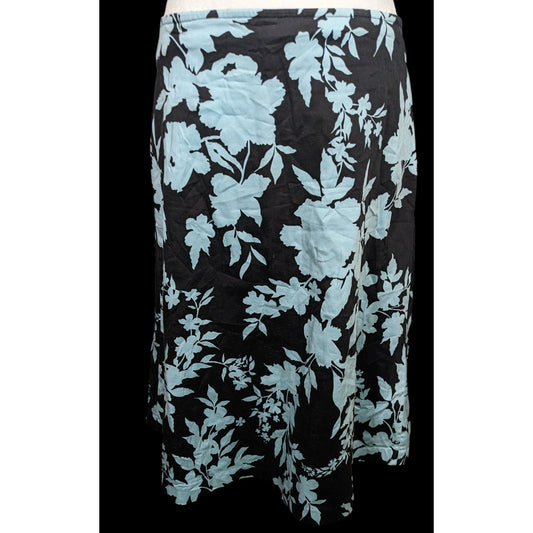 Vintage Newport News Black And Blue Floral Knee Length Skirt
